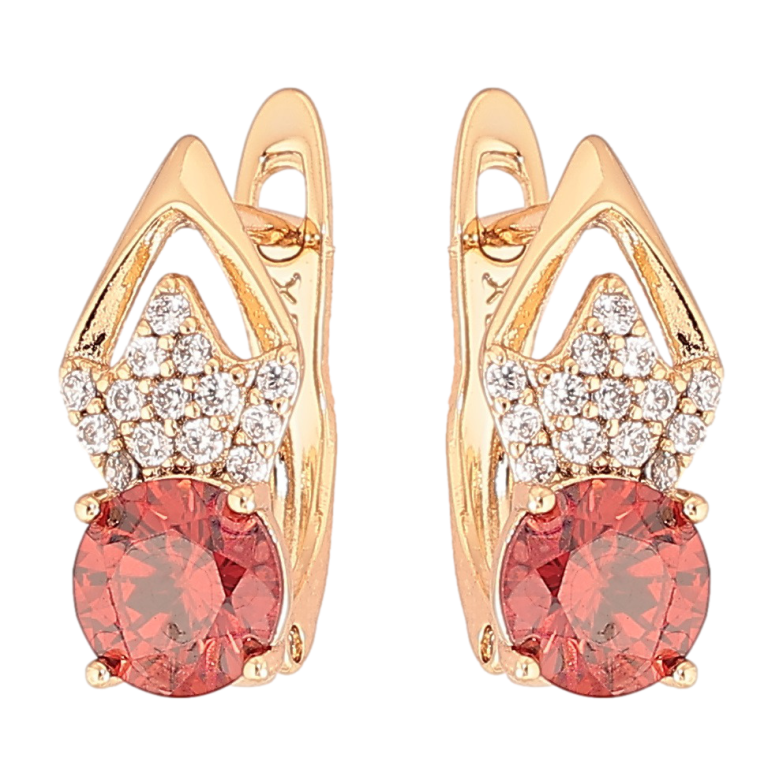 Серьги Xuping Позолота 18K английский замок Ромбовый узор с цирконием и красными фианитами фото №1