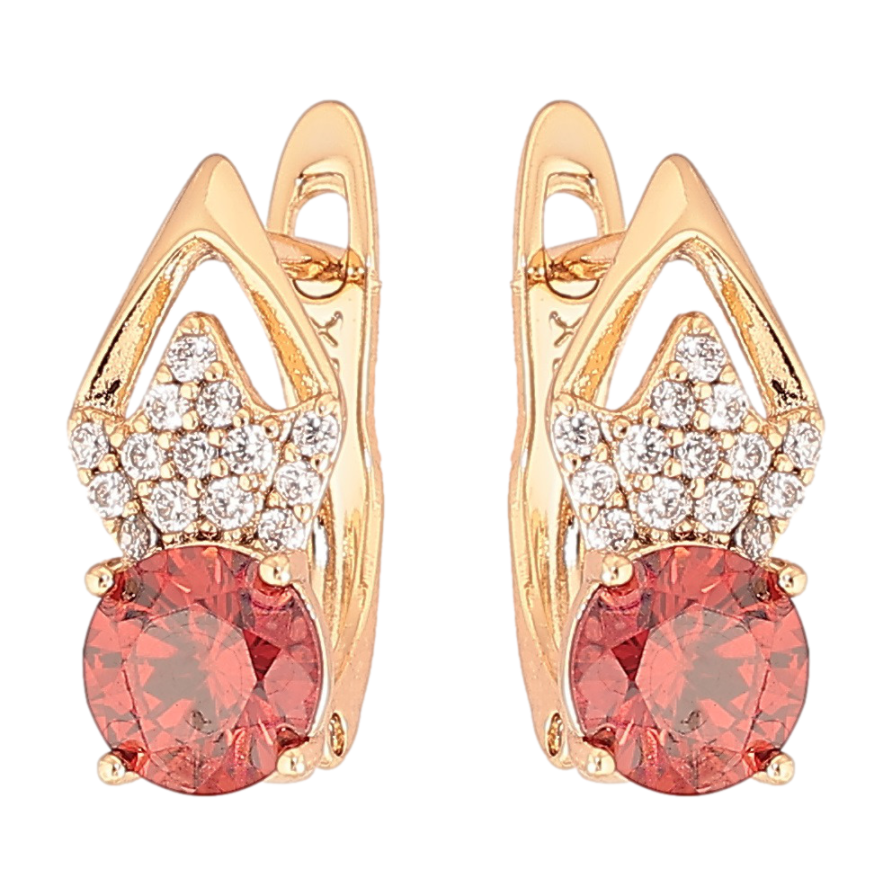 Серьги Xuping Позолота 18K английский замок Ромбовый узор с цирконием и красными фианитами фото №1