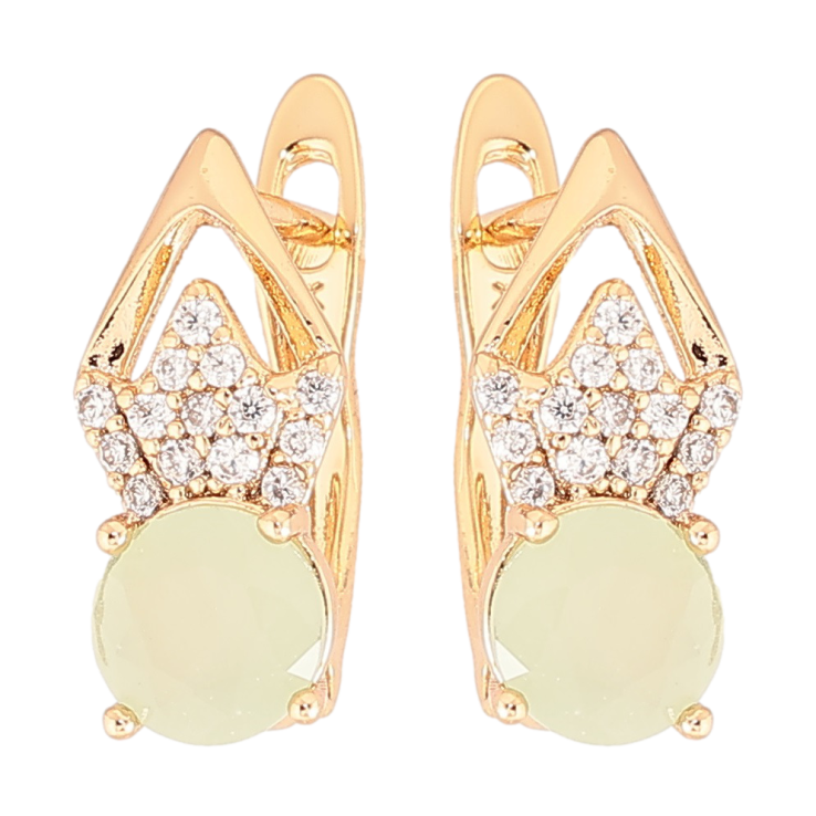 Серьги Xuping Позолота 18K английский замок Ромбовый узор с цирконием бледно- зелёные фианиты фото №15