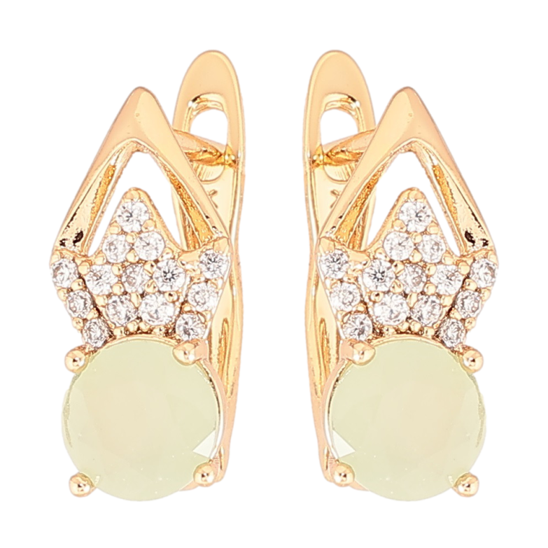 Серьги Xuping Позолота 18K английский замок Ромбовый узор с цирконием бледно- зелёные фианиты фото №1