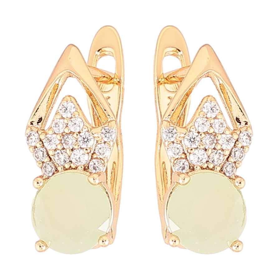 Серьги Xuping Позолота 18K английский замок Ромбовый узор с цирконием бледно- зелёные фианиты фото №1