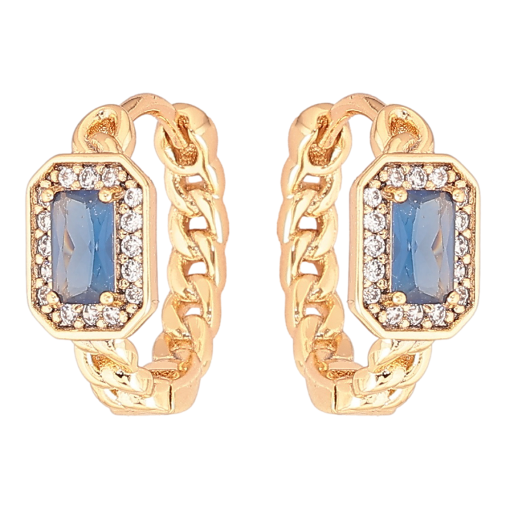 Серьги Xuping Позолота 18K колечки Узор цепочка с синими фианитами в обрамлении циркония фото №17