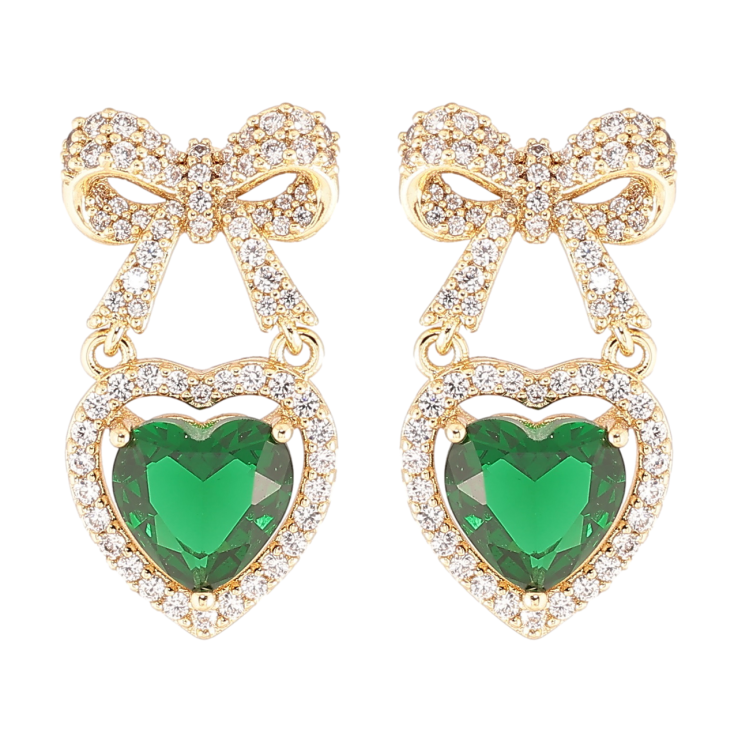 Сережки Xuping Позолота 14K пусети «Банти з сердечками, інкрустація цирконієм із зеленими фіанітами» фото №16