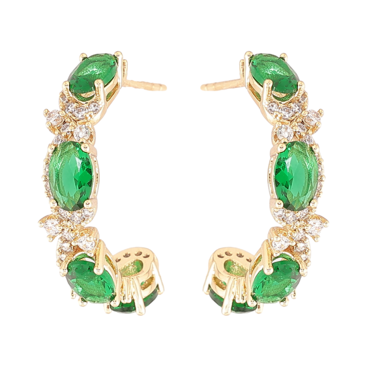 Сережки Xuping Позолота 14K пусети «Дуги з зеленими фіанітами та цирконієм» фото №17