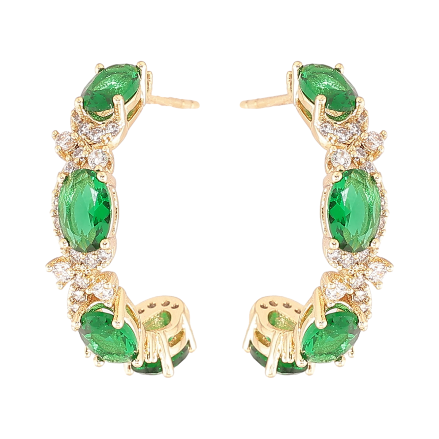 Сережки Xuping Позолота 14K пусети «Дуги з зеленими фіанітами та цирконієм» фото №1