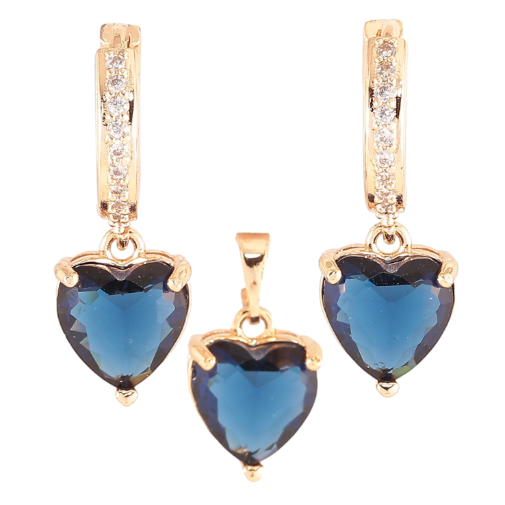 Набор Xuping M&L Цвет 18K Серьги Кулон Синие кристальные сердечки фото №11