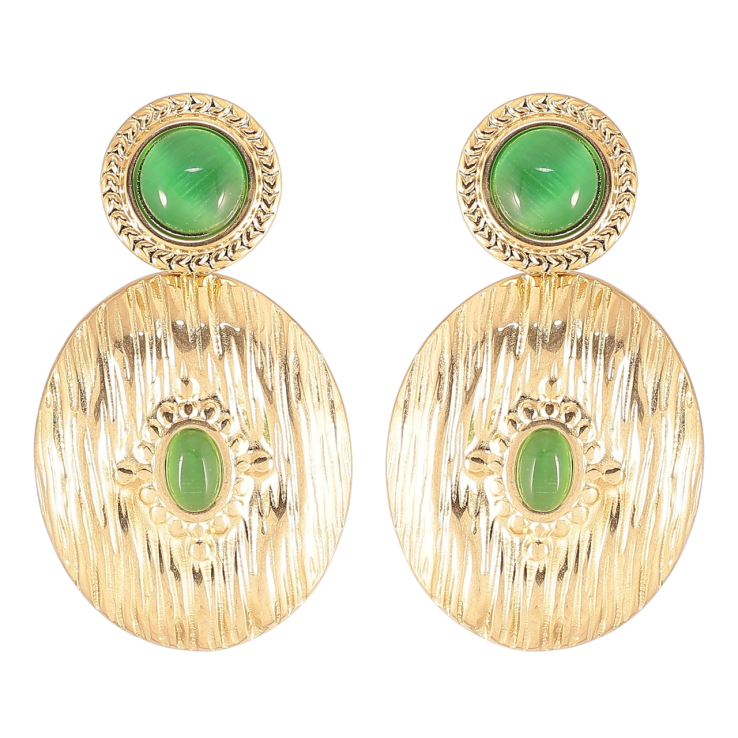 Серьги Xuping TTM Stainless Steel цвет 14К пусеты Овальные подвески с зелеными кристаллами Кошачий глаз фото №25