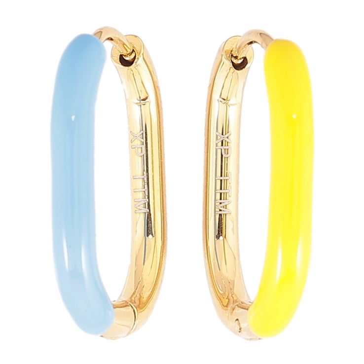 Сережки Xuping TTM Stainless Steel колір 14К колечка «Пофарбовані жовто-блакитною емаллю» фото №6