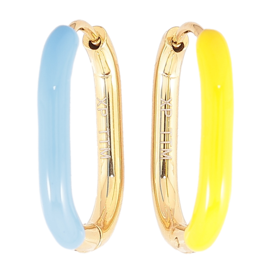 Сережки Xuping TTM Stainless Steel колір 14К колечка «Пофарбовані жовто-блакитною емаллю» фото №1