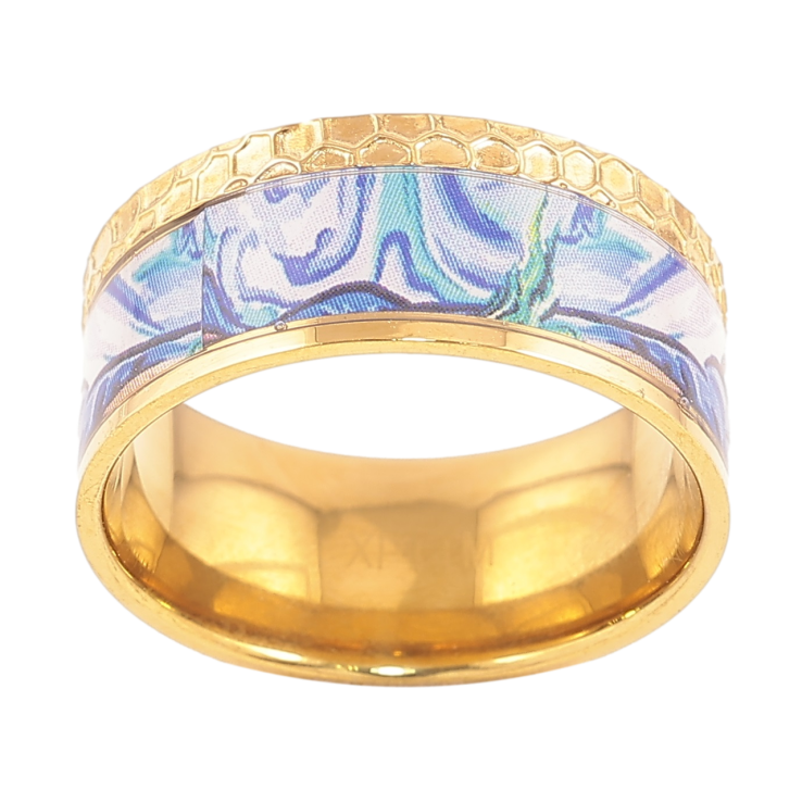 Кольцо Xuping TTM Stainless Steel Цвет 14К Цветной узор, шир. 9мм фото №10