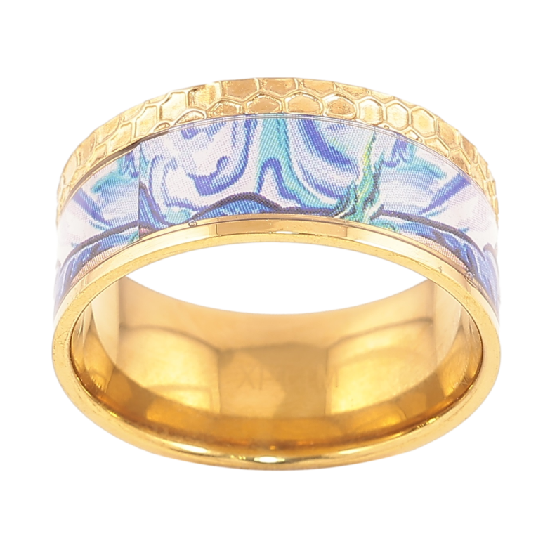 Кольцо Xuping TTM Stainless Steel Цвет 14К Цветной узор, шир. 9мм фото №4
