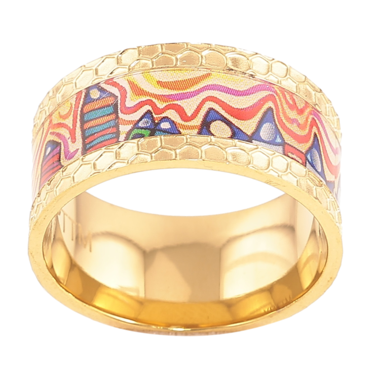 Кольцо Xuping TTM Stainless Steel Цвет 14К Цветной узор, шир. 10мм фото №11