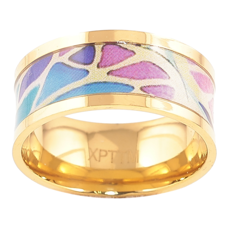 Каблучка Xuping TTM Stainless Steel Колір 14К «Кольоровий візерунок, шир. 9мм» фото №1