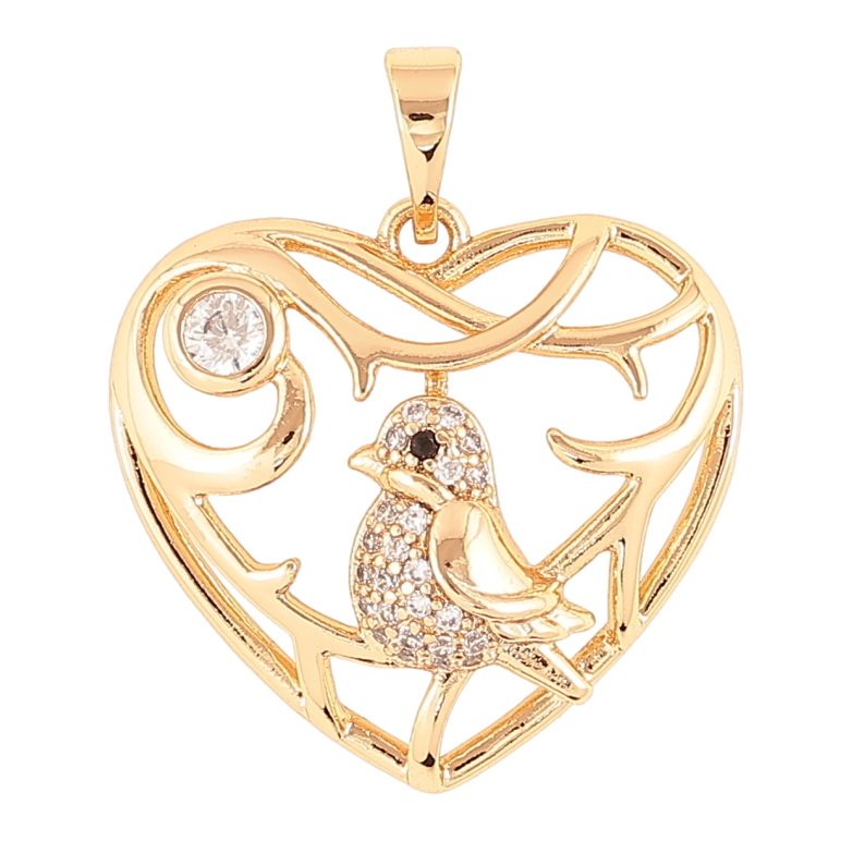 Кулон Xuping Позолота 18K Сердечко с птичкой для цепочки до 5мм фото №1