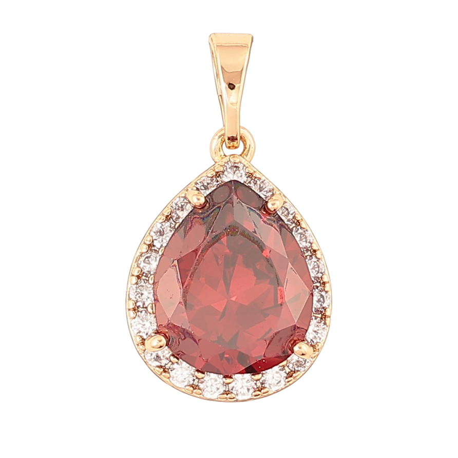 Кулон Xuping Позолота 18K Каплевидный красный фианит в обрамлении циркония для цепочки до 5мм фото №1