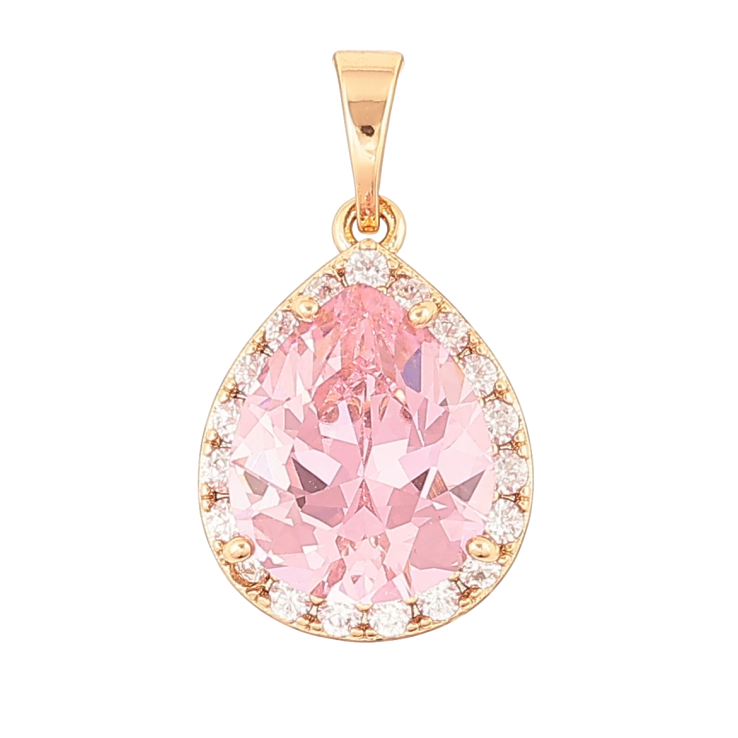 Кулон Xuping Позолота 18K Каплевидный розовый фианит в обрамлении циркония для цепочки до 5мм фото №17