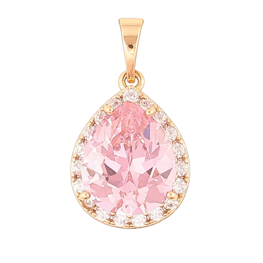 Кулон Xuping Позолота 18K Каплевидный розовый фианит в обрамлении циркония для цепочки до 5мм фото №1