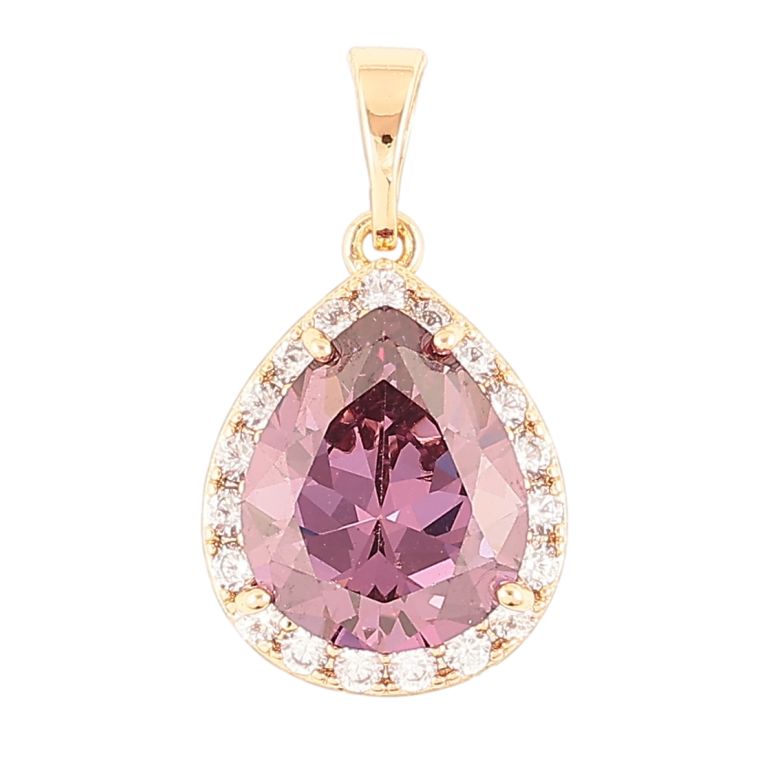Кулон Xuping Позолота 18K Каплевидный сиреневый фианит в обрамлении циркония для цепочки до 5мм фото №1