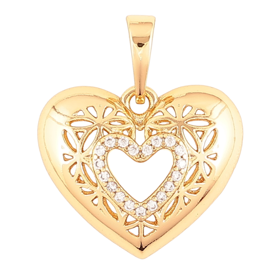 Кулон Xuping Позолота 18K Резное сердечко с цирконием для цепочки до 6мм фото №1