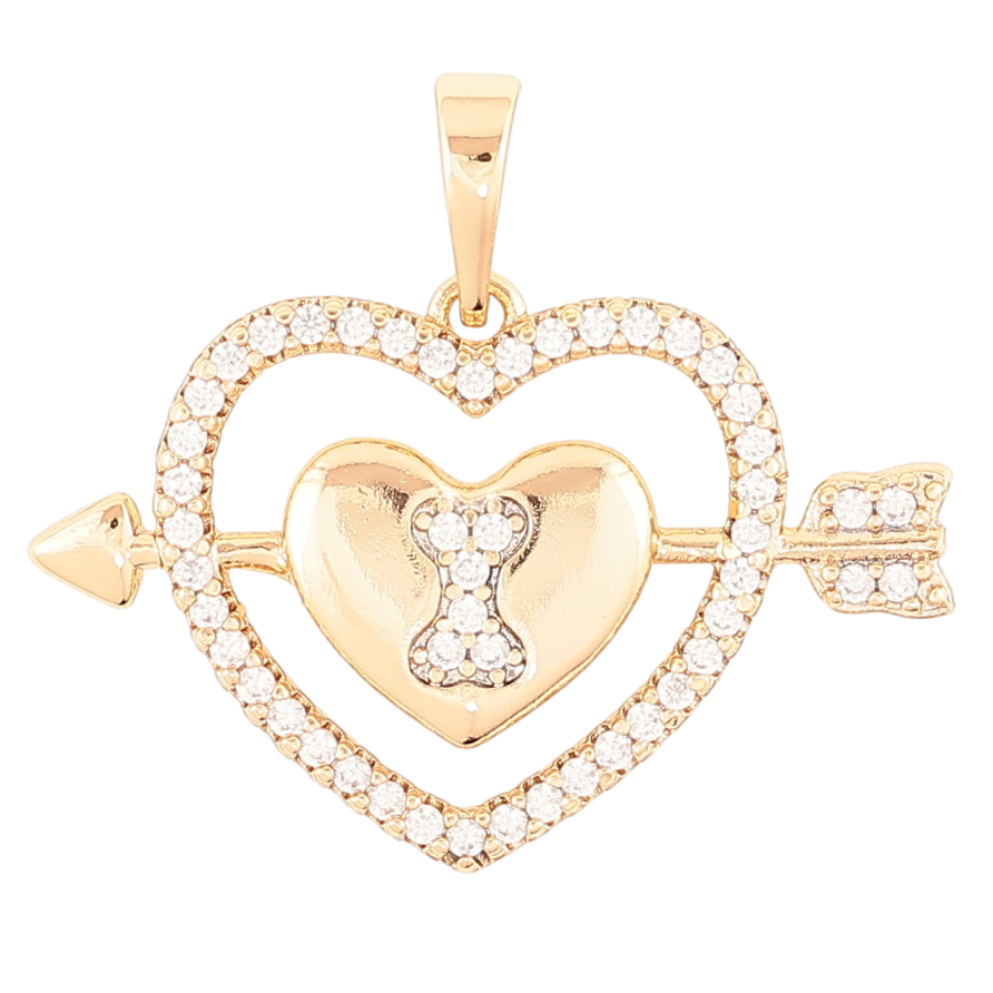 Кулон Xuping Позолота 18K Сердечко с цирконием пронзенное стрелой для цепочки до 6мм фото №1