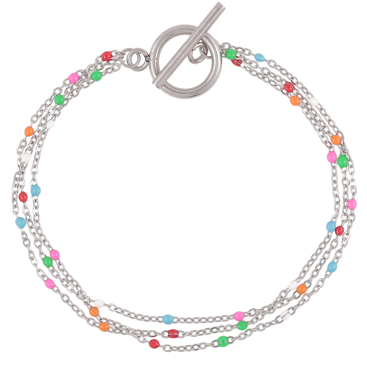 Браслет Xuping ТТМ Stainless Steel цвет Родий Тройная цепочка с разноцветной эмалью размер 19см х 5мм фото №4