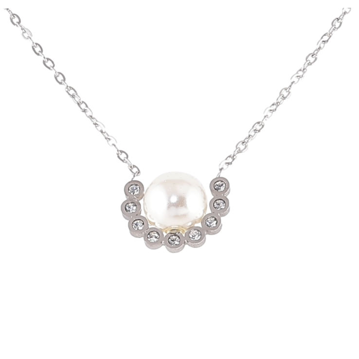 Підвіска на ланцюжку Xuping ТТМ Stainless Steel колір Родій «Перлова підвіска» дл. 46-51см х 1.5мм фото №3