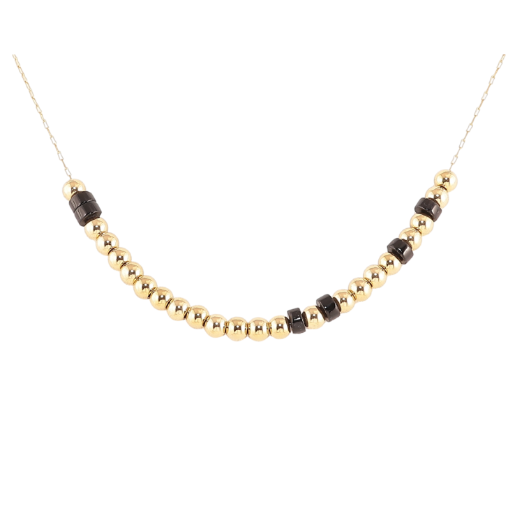 Підвіска на ланцюжку Xuping ТТМ Stainless Steel колір 14К «Золотисті та чорні намистини» дл. 46-51см х 1мм фото №4