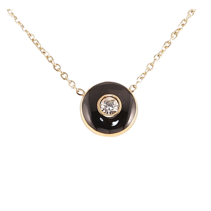 Підвіска на ланцюжку Xuping ТТМ Stainless Steel колір 14К «Чорне коло з кристалом, ø 12мм» дл. 46-51см х 1.5мм фото №1