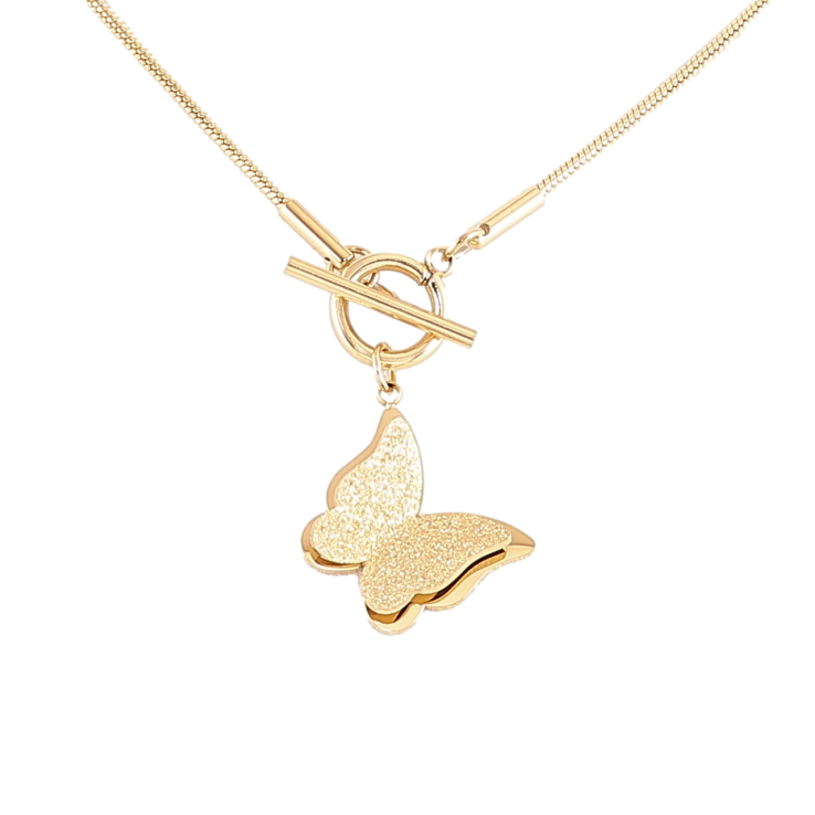 Підвіска на ланцюжку Xuping ТТМ Stainless Steel колір 14К «Метелик» дл. 46см х 1.5мм фото №3
