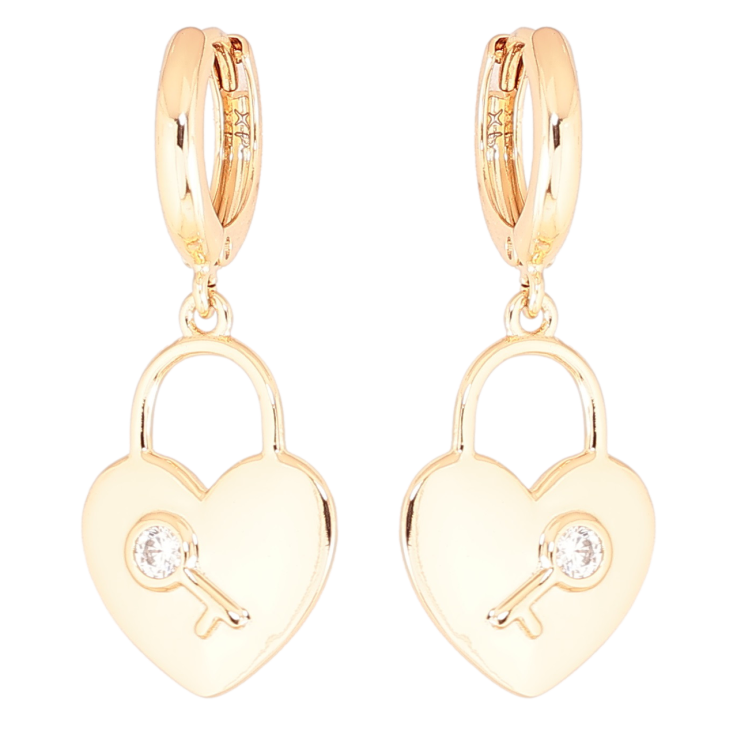 Серьги Xuping Позолота 18K подвески на колечках Замочки-сердечки с ключиками фото №3