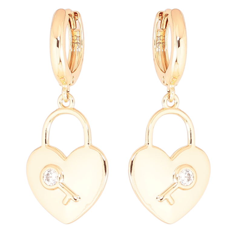Серьги Xuping Позолота 18K подвески на колечках Замочки-сердечки с ключиками фото №10