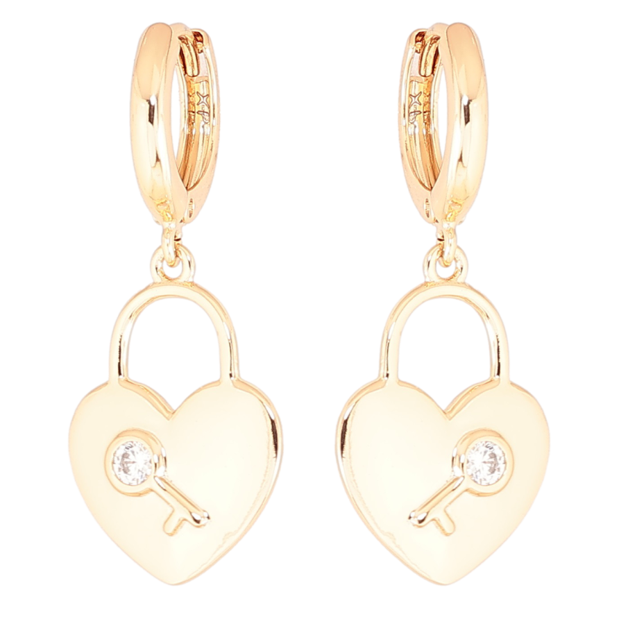 Серьги Xuping Позолота 18K подвески на колечках Замочки-сердечки с ключиками фото №1