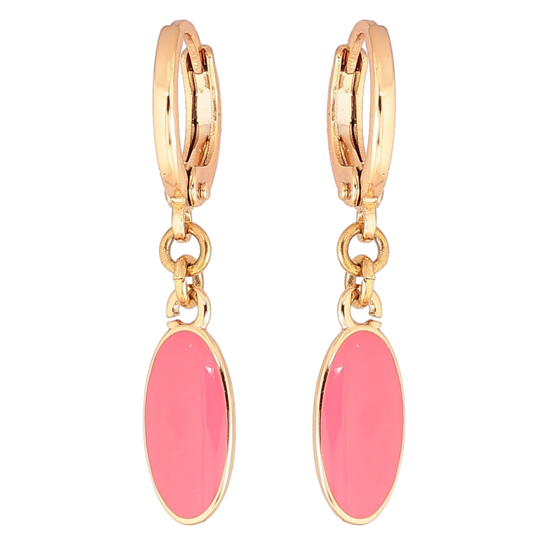 Серьги Xuping Позолота 18K подвески на колечках Овалы с розовой эмалью фото №2