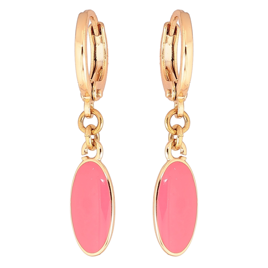 Серьги Xuping Позолота 18K подвески на колечках Овалы с розовой эмалью фото №1