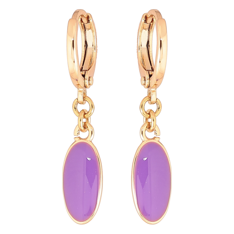 Серьги Xuping Позолота 18K подвески на колечках Овалы с сиреневой эмалью фото №4