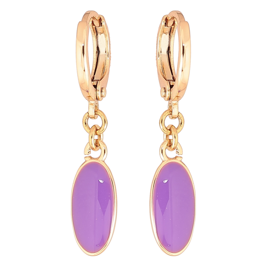 Серьги Xuping Позолота 18K подвески на колечках Овалы с сиреневой эмалью фото №1