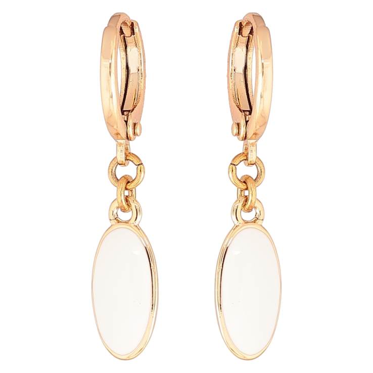 Серьги Xuping Позолота 18K подвески на колечках Овалы с белой эмалью фото №2