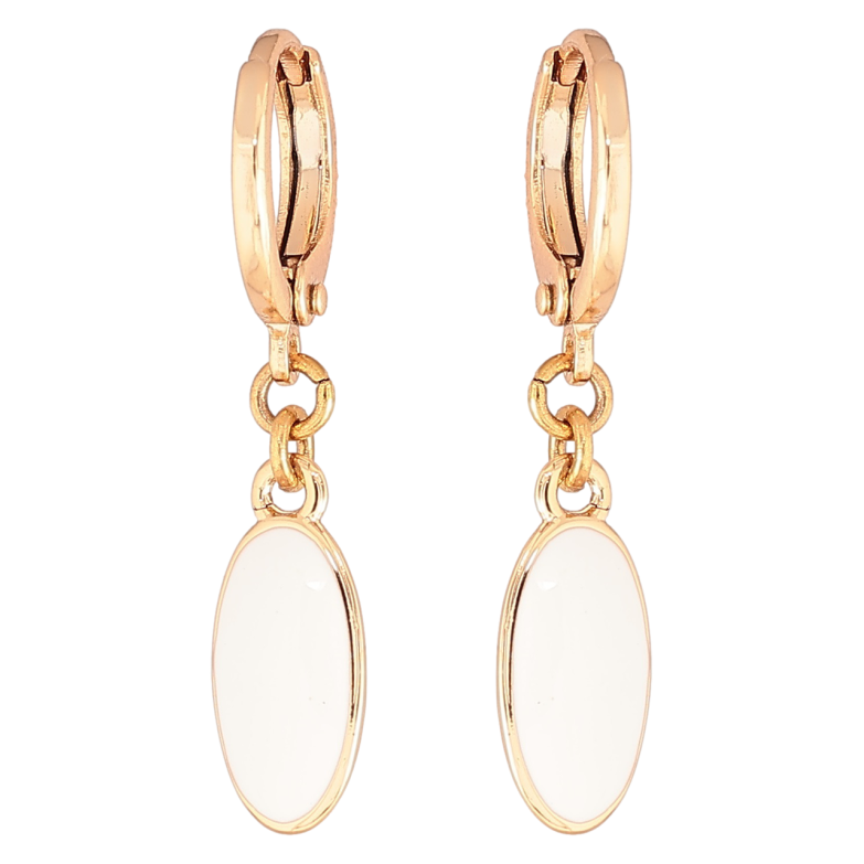 Серьги Xuping Позолота 18K подвески на колечках Овалы с белой эмалью фото №1