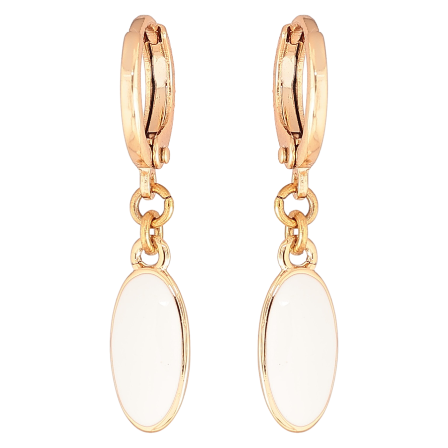 Серьги Xuping Позолота 18K подвески на колечках Овалы с белой эмалью фото №1