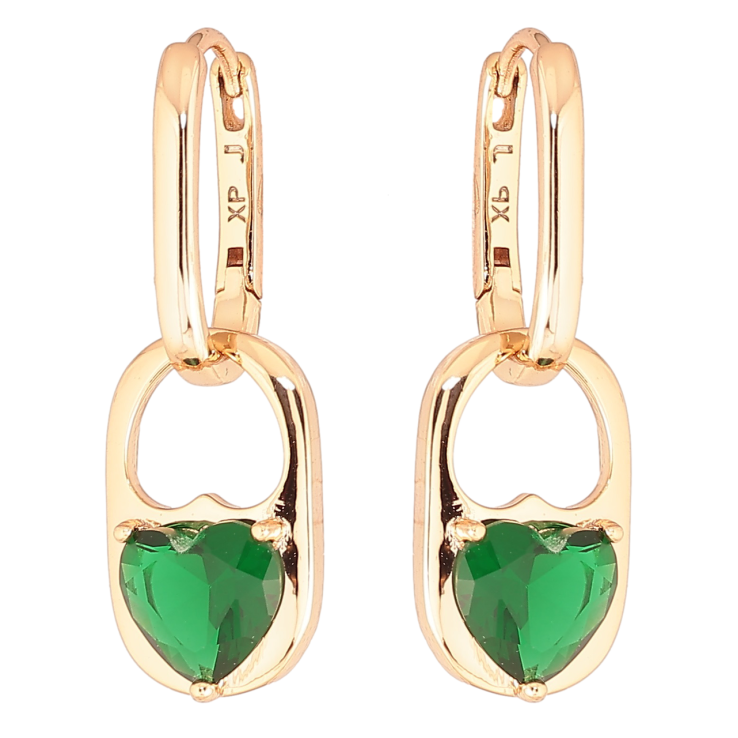 Серьги Xuping Позолота 18K подвески на колечках Зеленые кристальные сердечки 2 в 1 фото №19