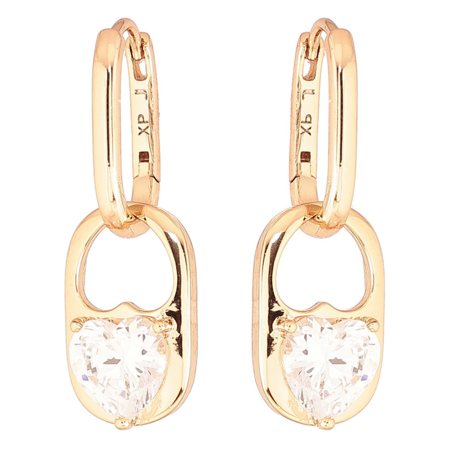 Серьги Xuping Позолота 18K подвески на колечках Кристальные сердечки 2 в 1 фото №1