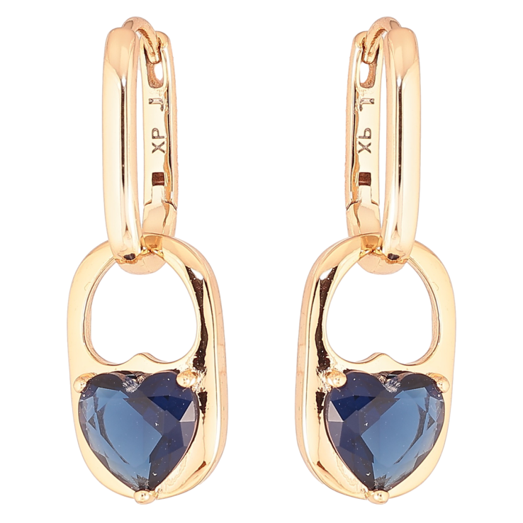 Серьги Xuping Позолота 18K подвески на колечках Синие кристальные сердечки 2 в 1 фото №10