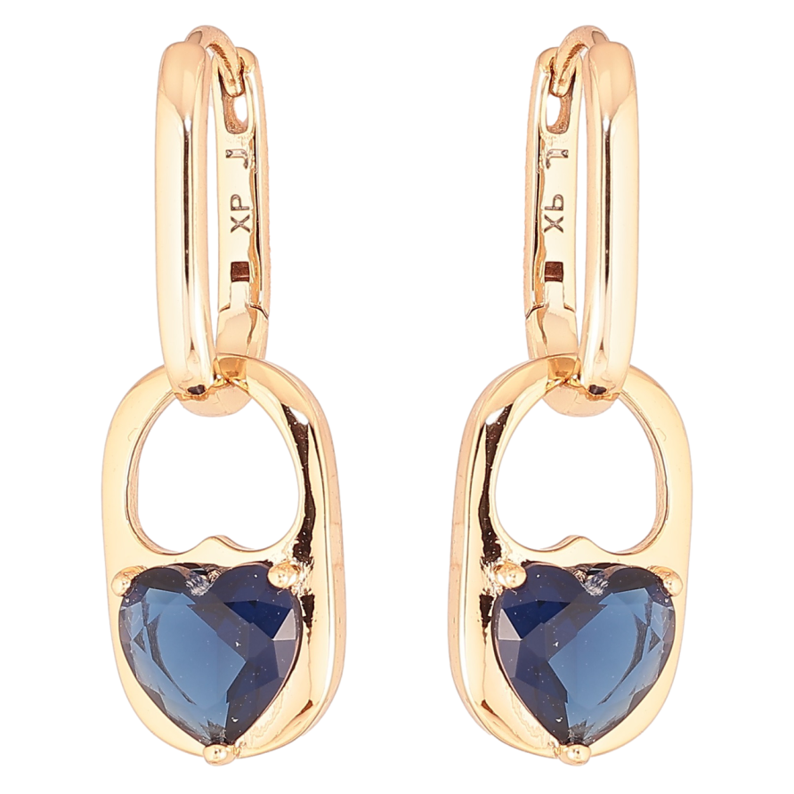 Серьги Xuping Позолота 18K подвески на колечках Синие кристальные сердечки 2 в 1 фото №1