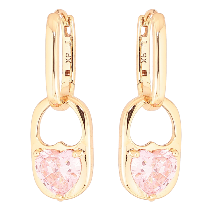 Серьги Xuping Позолота 18K подвески на колечках Розовые кристальные сердечки 2 в 1 фото №11