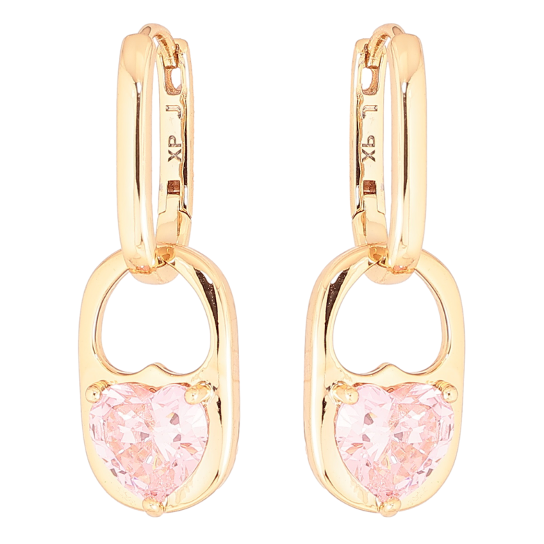 Сережки Xuping Позолота 18K підвіски на колечках «Рожеві кришталеві сердечка» 2 в 1 фото №1