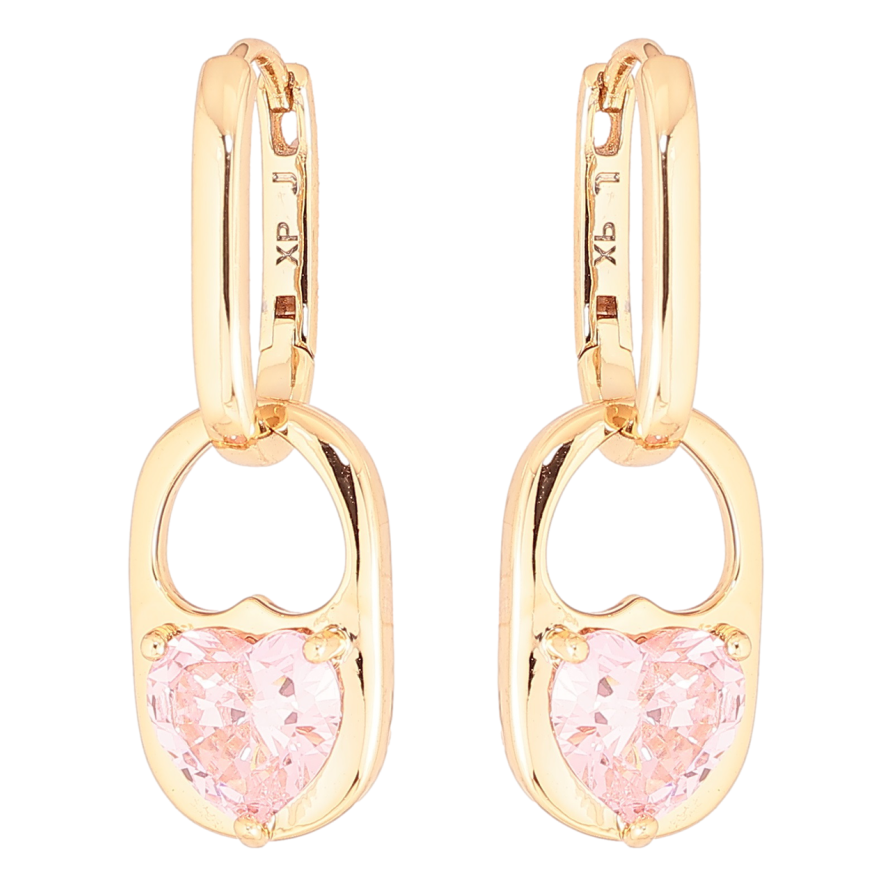 Серьги Xuping Позолота 18K подвески на колечках Розовые кристальные сердечки 2 в 1 фото №1
