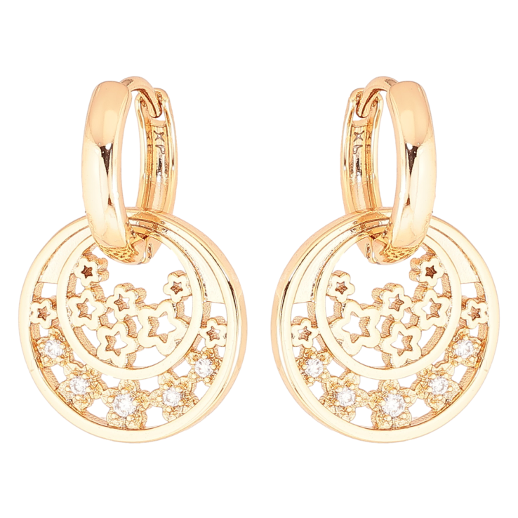 Серьги Xuping Позолота 18K подвески на колечках Кольца с цветочным узором 2 в 1 фото №2