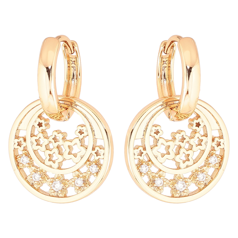 Серьги Xuping Позолота 18K подвески на колечках Кольца с цветочным узором 2 в 1 фото №1