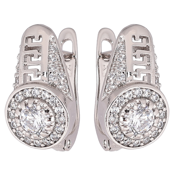 Серьги Xuping Родий английский замок Инкрустация цирконием с греческим узором фото №10