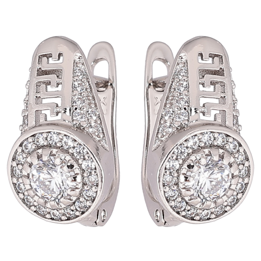 Серьги Xuping Родий английский замок Инкрустация цирконием с греческим узором фото №1